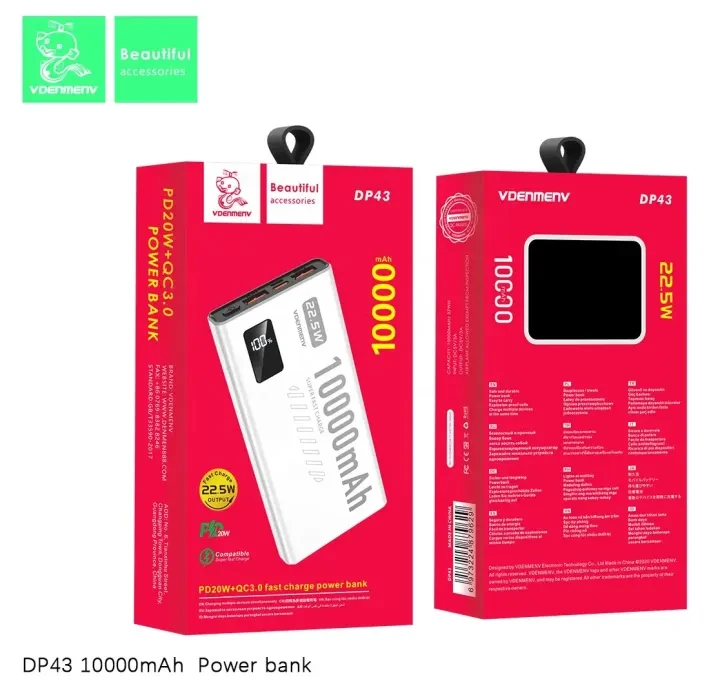 VDENMENV DP43 10000MAH PD20W+QC3.0 FAST CHARGE POWER BANK